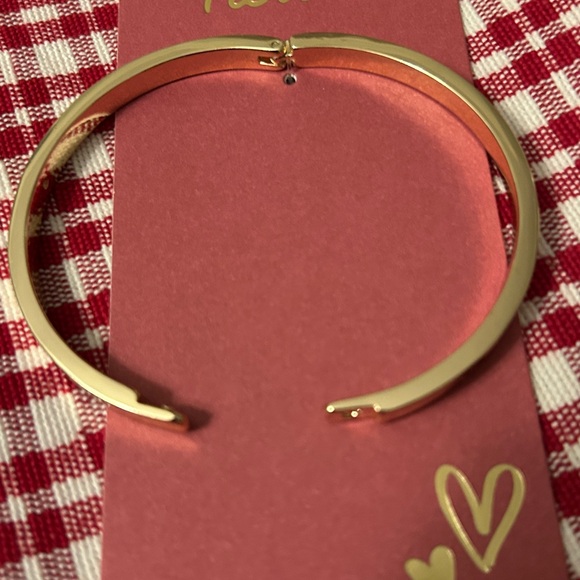 Gold Heart Hoop Rhinestone Earrings and Heart Stamp Bracelet Gold Tone NEW - Picture 5 of 12
